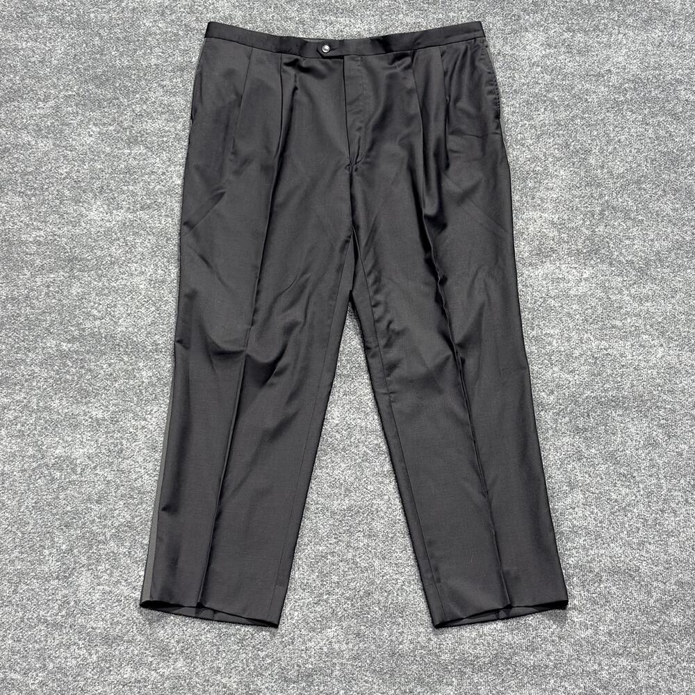 Tuxedo Pants Mens 42x32 Black Satin Stripe Pleated Dress Formal Tailored Pockets